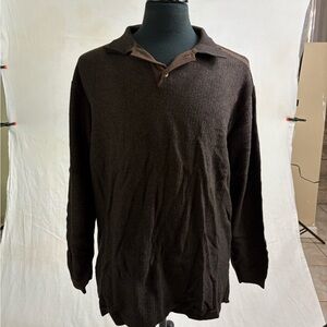 Tommy Bahama Polo Sweater Mens L Large Brown Long Sleeve